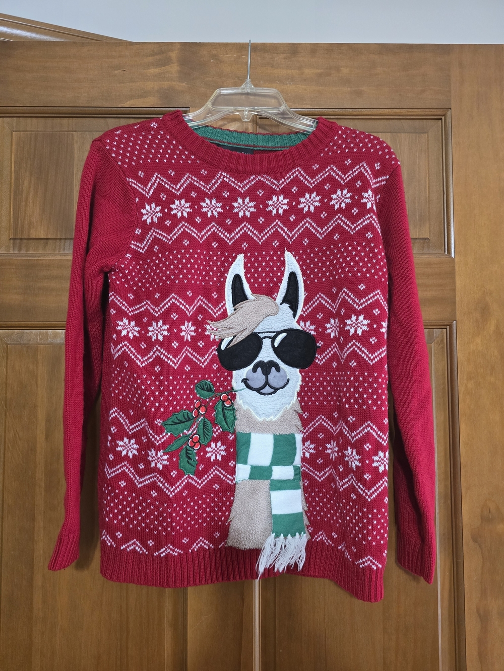 Unisex  Red Crewneck Holiday Llama Sweater
